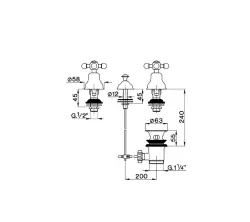 Huber Victorian 3 gats Bidetmengkraan geen uitloop RVS AC9012102A