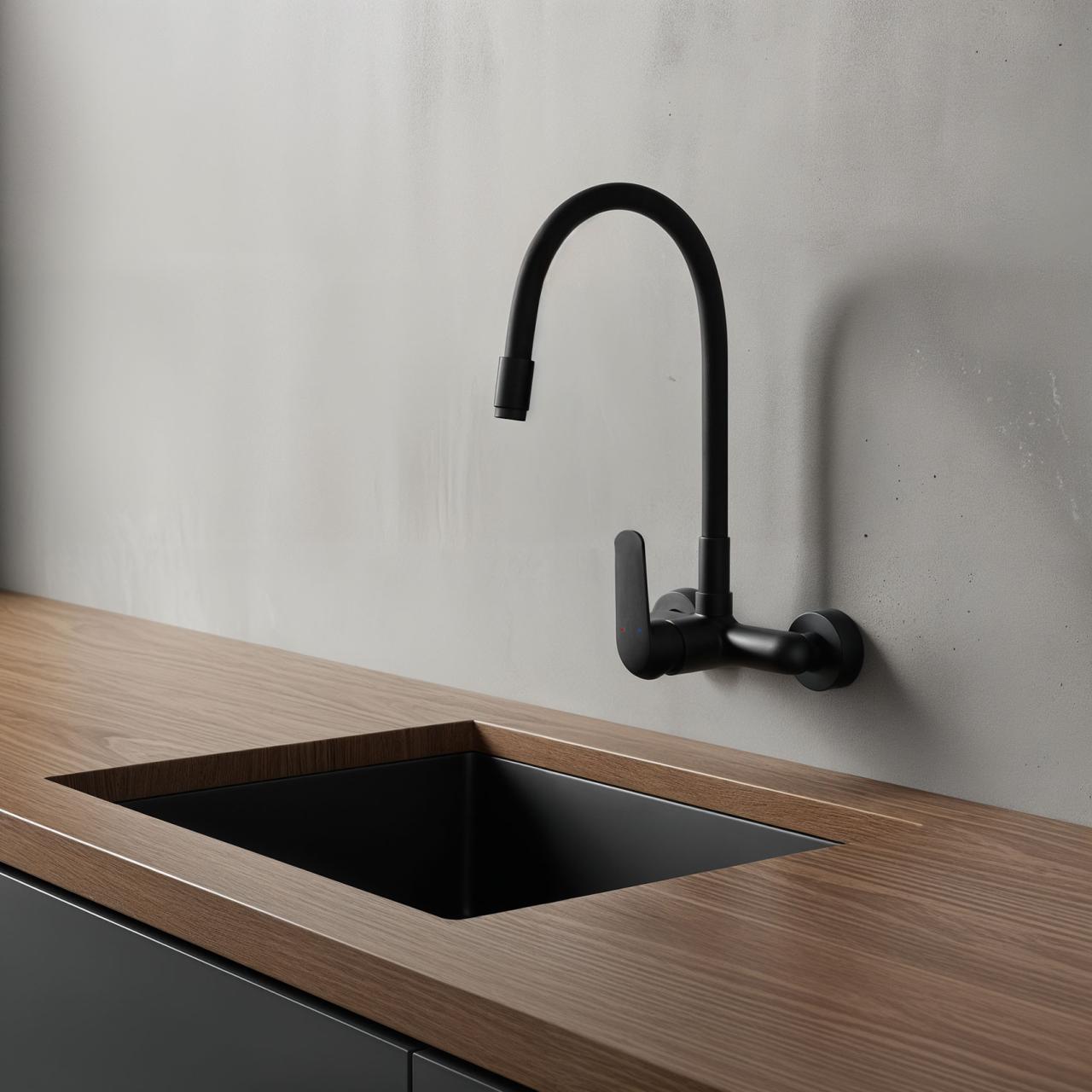 Aquatrimo Chopin muurkraan met hoge flexibele uitloop mat zwart 21CP8462SW - Productafbeelding 2