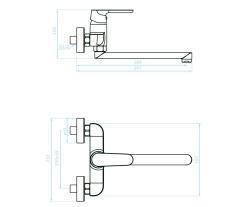 Aquatrimo Chopin eenhendel keuken muurkraan mat zwart met uitloop 297mm 21CP8469SW