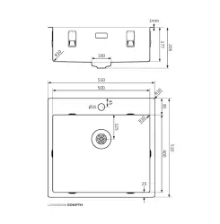 Lorreine SP serie RVS spoelbak 55x51 cm met kraangat bank 50SPTH