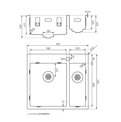 Lorreine SP serie RVS spoelbak 56x51 cm met kraangat bank 3415SPTH