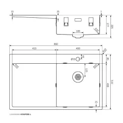 Lorreine SP serie RVS spoelbak 86x51 cm met kraangat bank 40SPDB-L