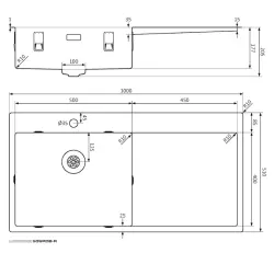 Lorreine SP serie RVS spoelbak 100x51 cm met kraangat bank 50SPDB-R