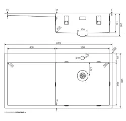 Lorreine SP serie RVS spoelbak 100x51 cm met kraangat bank 50SPDB-L