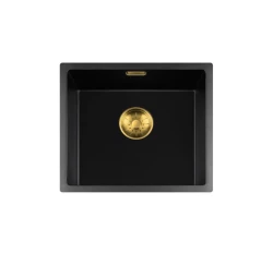 Lorreine BQ serie spoelbak 44x41cm onderbouw zwart met goud plug 40BQ37-FU-GOLD