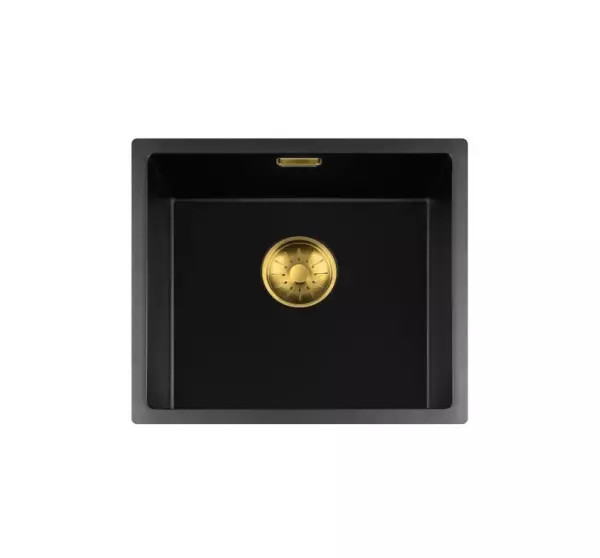 Lorreine BQ serie spoelbak 44x41cm onderbouw zwart met goud plug 40BQ37-FU-GOLD