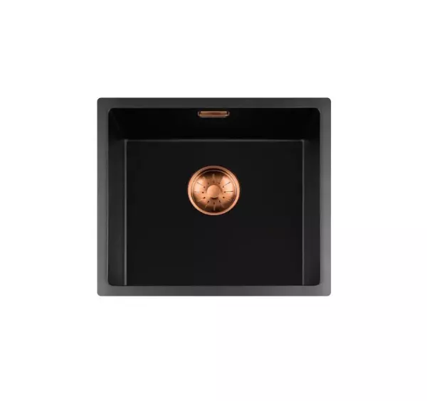 Lorreine BQ serie spoelbak 44x41cm onderbouw zwart met koper plug 40BQ37-FU-COPPER