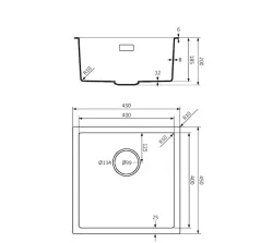 Lorreine BQ serie spoelbak 45x45cm opbouw zwart met zwart plug 40BQ-T