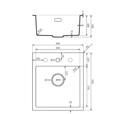 Lorreine BQ serie spoelbak 46x52cm opbouw zwart met rvs plug 40BQ37TH-T-INOX