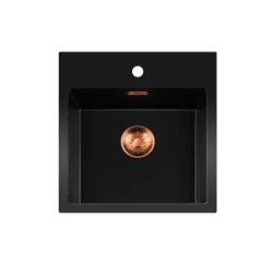 Lorreine BQ serie spoelbak 46x52cm opbouw zwart met koper plug 40BQ37TH-T-COPPER