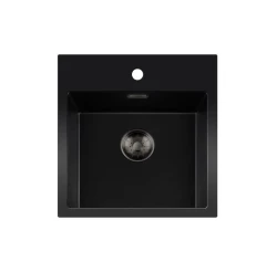 Lorreine BQ serie spoelbak 46x52cm opbouw zwart met gun metal plug 40BQ37TH-T-GUNMETAL