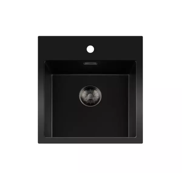 Lorreine BQ serie spoelbak 46x52cm opbouw zwart met gun metal plug 40BQ37TH-T-GUNMETAL