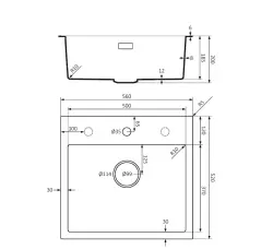 Lorreine BQ serie spoelbak 56x52cm opbouw zwart met rvs plug 50BQ37TH-T-INOX