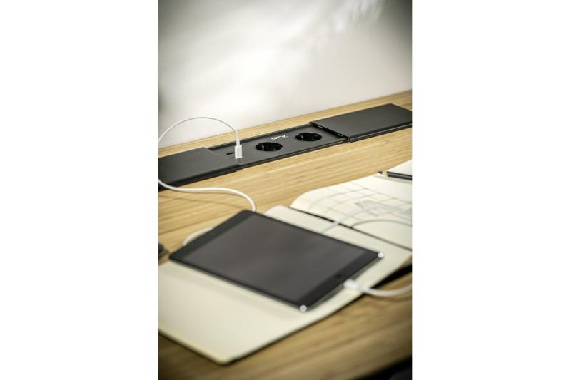 PRESTINO recessed desktop extension cable, 2x french socket, USB A+C, RJ45, HDMI, cable 1.5m, silver 1208958675