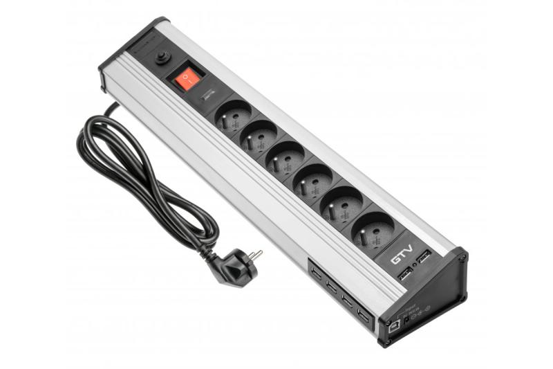 MULTI desktop extension cable with surge protection, 6x socket with grounding, 4x USB 1208958684