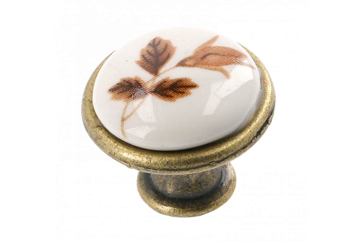 Porcelain knob J4 antique brass B-autumn rose 1208959151 - Productafbeelding