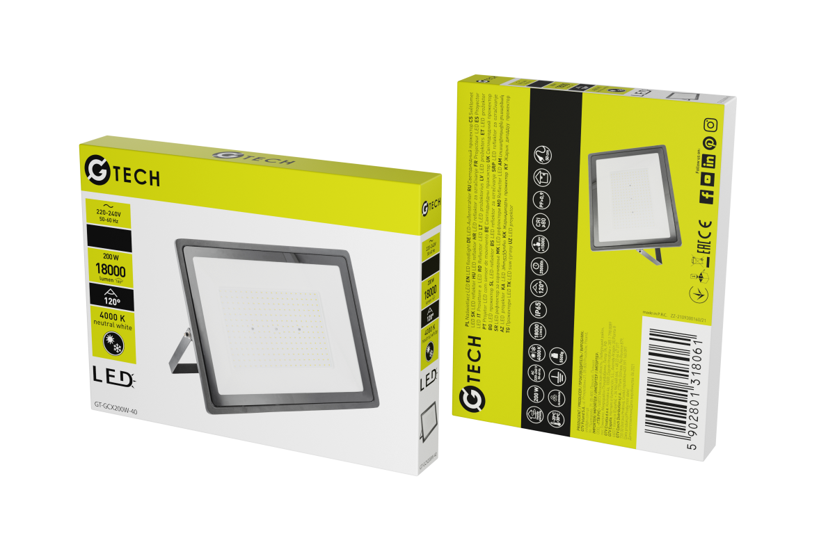 G-TECH LED floodlight, 18000lm, AC220-240V, 50/60 Hz, PF>0,9, RA>80, IP65, 120°, 4000K, black 1208959187 - Productafbeelding 2