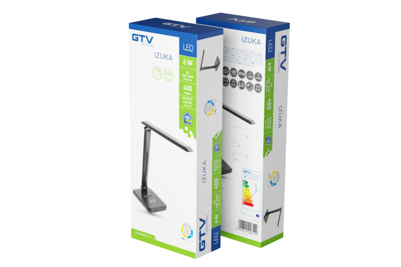 Decor IZUKA LED bureaulamp 6W 400lm AC220-240V 50/60Hz CCT inductieve oplader zwart. 1208962497