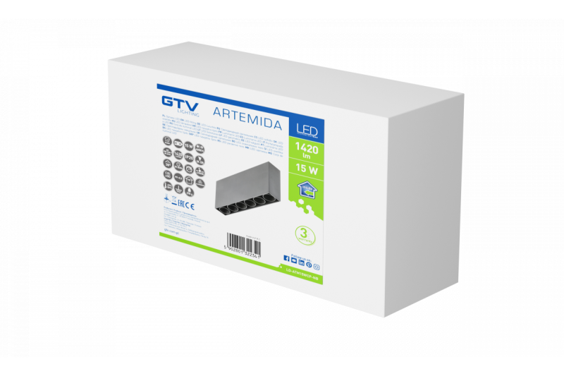 Decor LED-armatuur ARTEMIDA 15W 1420lm AC220-240V 50/60 Hz PF>0,9 Ra≥80 IP20 IK08 4000K 38° rechthoekig zwart. 1208962640