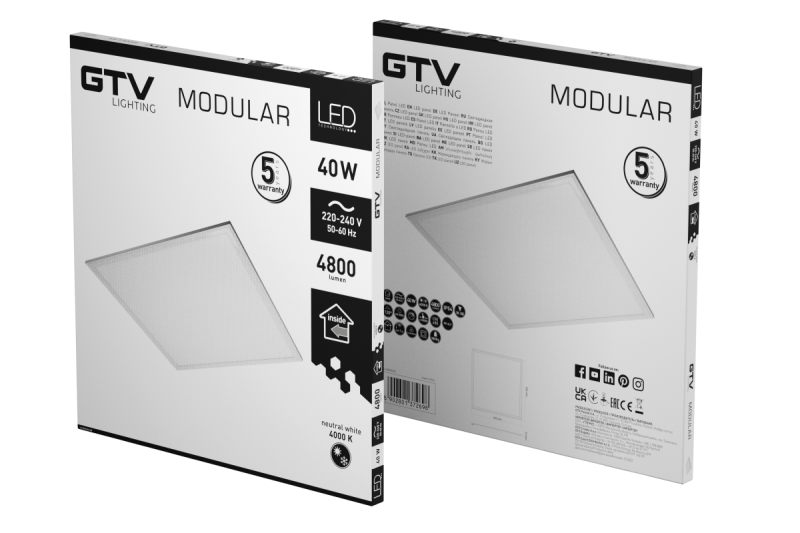 LED luminaire MODULAR, backplate, 60x60cm, 4000K, 40W, 4800lm, AC220-240V, PF>0,9, IP54, 5y 1208962999