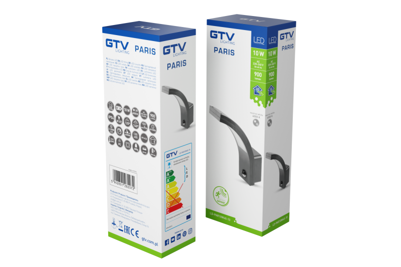 Decor Armatuur PARIS LED met bewegingssensor 10W 900lm IP54 AC220-240V 50/60Hz 140° 9m 4000K zwart. 1208963096