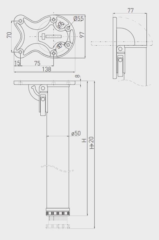 Inklapbare tafelpoot wit 87cm hoog 50mm diameter en 2cm verstelbaar 1208963578