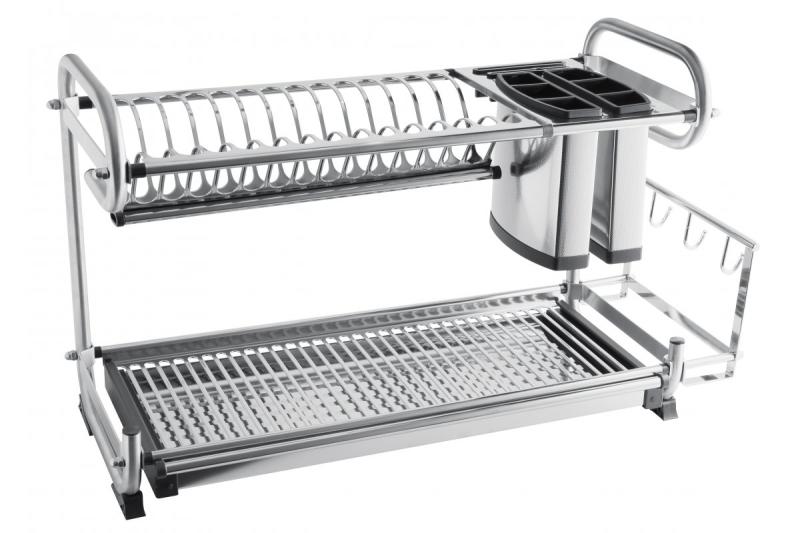Self-standing two tier dish rack with organizer (inox) 1208963682