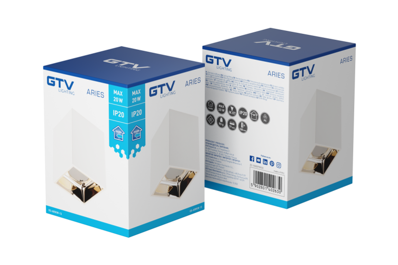 Decor Plafondarmatuur ARIES PC 77x100mm IP20 max 20W vierkant wit/goud. 1208963815