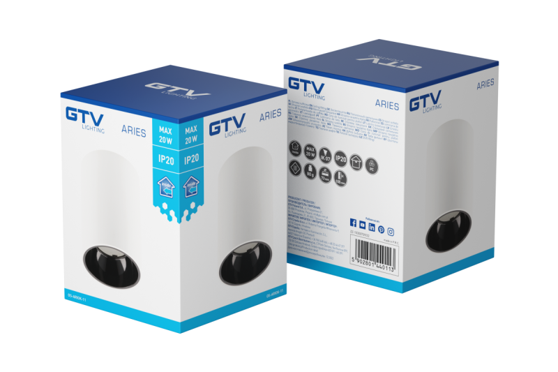 Decor Plafondarmatuur ARIES PC 73x105mm IP20 max 20W rond wit/zwart. 1208963818