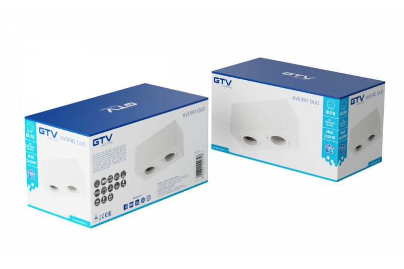 Decor Plafondarmatuur AVEIRO DUO aluminium 160x80x85mm IP20 max 20W*2 vierkant wit. 1208963825