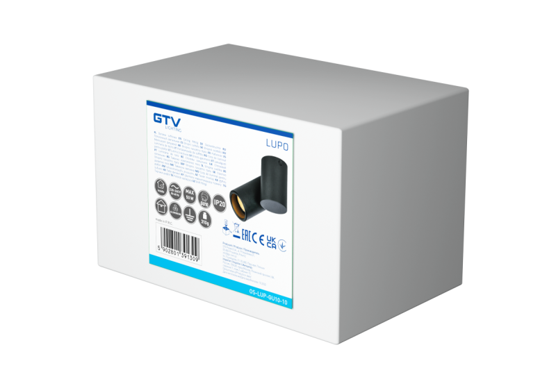 Decor Plafondarmatuur LUPO aluminium 11.6x5.6x11.5 IP20 1*GU10 max. 50W rond zwart. 1208963928