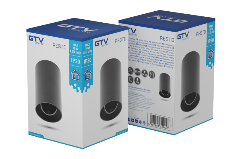 Decor Plafondlamp armatuur RESTO PC φ80x125mm IP20 max 20W rond zwart. 1208963985