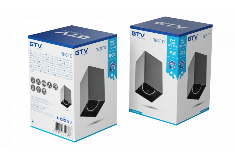 Decor Plafondlamp armatuur RESTO PC 80x80x125mm IP20 max 20W vierkant zwart. 1208963987