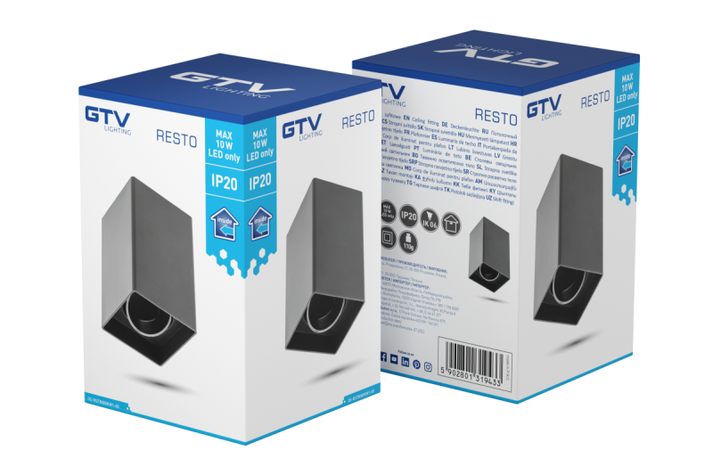 Decor Plafondlamp armatuur RESTO PC 80x80x125mm IP20 max 20W vierkant zwart. 1208963987