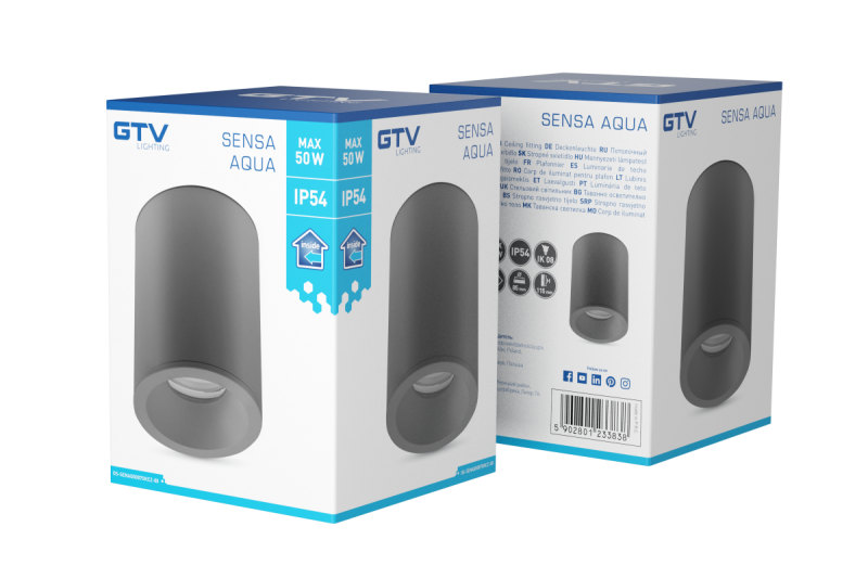 Decor SENSA AQUA plafondlamp alum 85x115 IP54 max 50W rond zwart. 1208964009