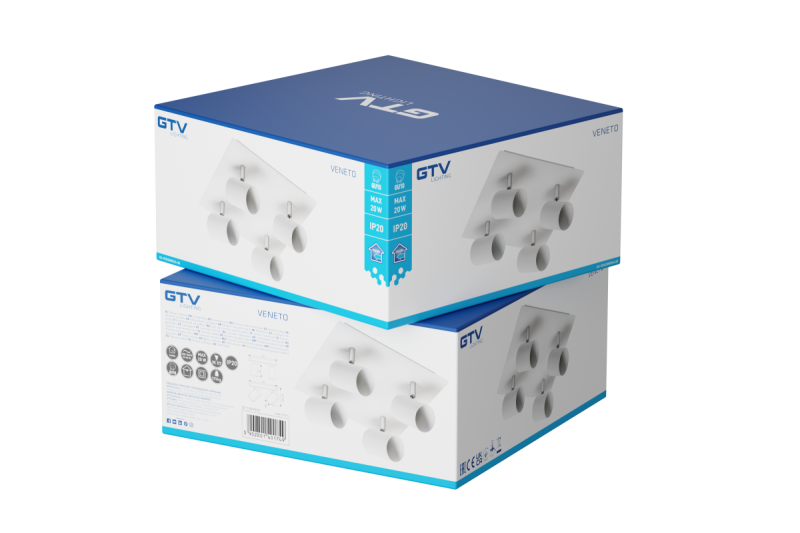 Decor Plafondarmatuur VENETO IP20 max. 20W 4 x GU10 rond/vierkant wit. 1208964045