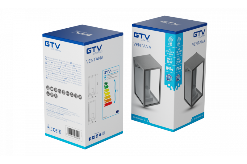 Decor Tuinarmatuur VENTANA-AU E27 MAX.20W IP54 AC220-240V 50-60Hz bovenste wandlamp recht zwart. 1208964048