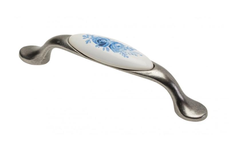 Porcelain handle 728-P C=96mm antique silver A-Blue Rose 1208965700
