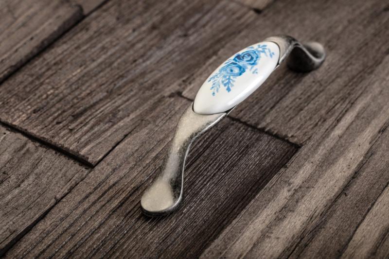 Porcelain handle 728-P C=96mm antique silver A-Blue Rose 1208965700