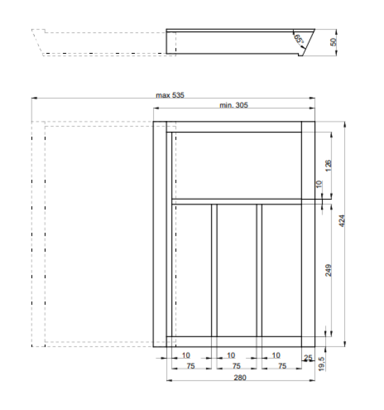 Decor Cutle Bestekbakken Verstelbaar Inzetstuk voor 400-600mm Kasten Kleur Beuken 1208966289