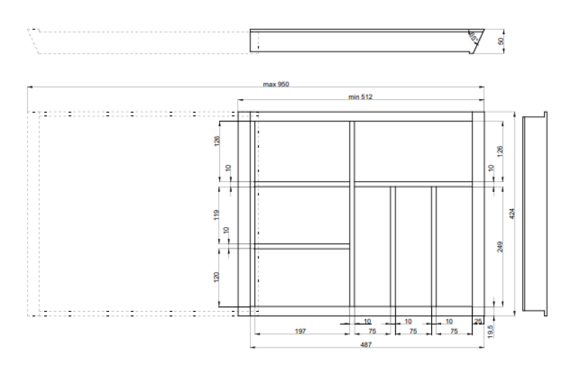 Decor Cutle Bestekbakken Keuken Verstelbaar Inzetstuk voor 600-1000mm Kasten  1208966291