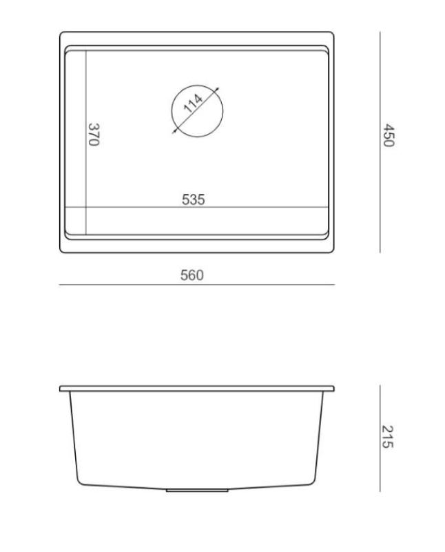 Quadri Newport II graniet onderbouw zwart spoelbak 560x450 mm incl. zwarte afvoerkapje 1208966924