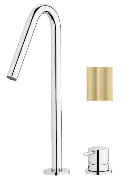 Waterevolution Flow 2-gats wastafelkraan licht goud met hoge V 120mm uitloop T1122VWGE