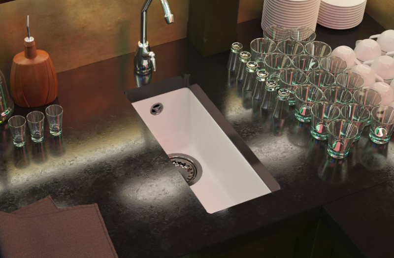 GraniteMy Universal granieten kleine witte spoelbak 17x40 cm wit opbouw onderbouw en vlakinbouw met rvs plug 1208966953