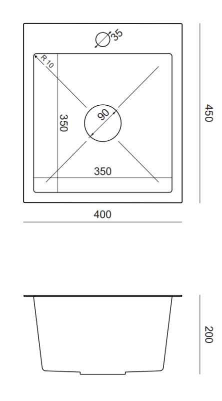 Quadri Dixton 40 zwarte rvs spoelbak met nano pvd 400x450 mm met kraangat opbouw 1208967080