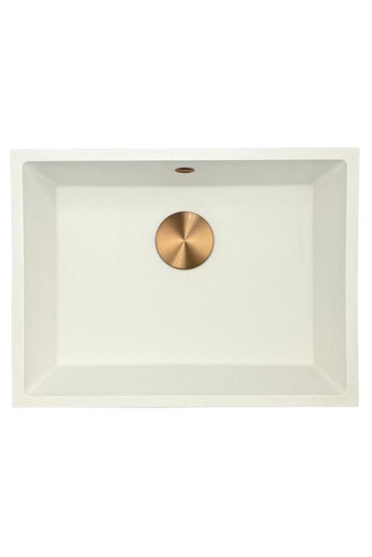 GraniteMy Universal granieten witte spoelbak 55x40 cm wit opbouw onderbouw en vlakinbouw met koperen plug 1208967156
