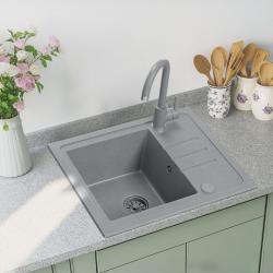 Quadri Sligo 60 grijzen graniet spoelbak set 55x44 cm met afdruipgedeelte incl. kraan 1208967200