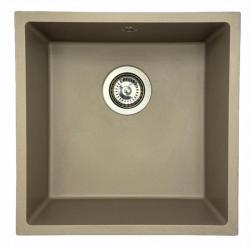 GraniteMy Universal granieten taupe spoelbak 40x40 cm opbouw, onderbouw en vlakinbouw met rvs plug 1208967211