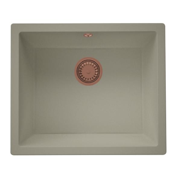 GraniteMy Universal granieten taupe spoelbak 50x40 cm opbouw, onderbouw en vlakinbouw met koperen plug 1208967225