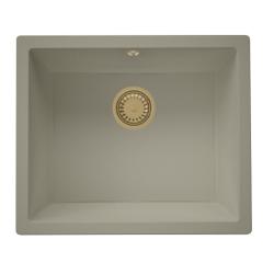 GraniteMy Universal granieten taupe spoelbak 50x40 cm opbouw, onderbouw en vlakinbouw met goud plug 1208967226